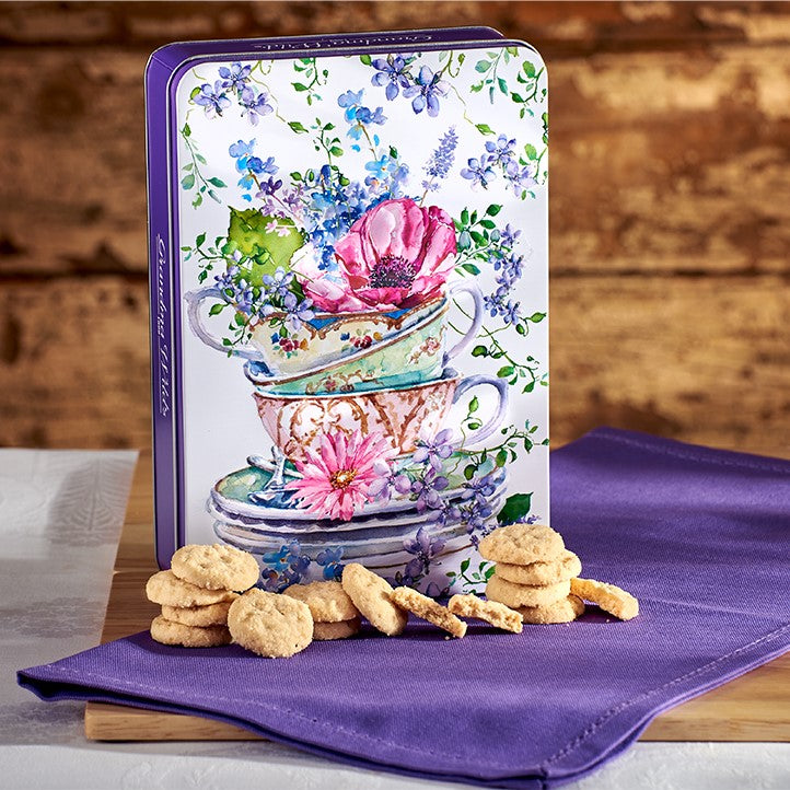 Embossed Summer Tea Cup Tin Mini Clotted Cream Shortbread Biscuits Bites 200g