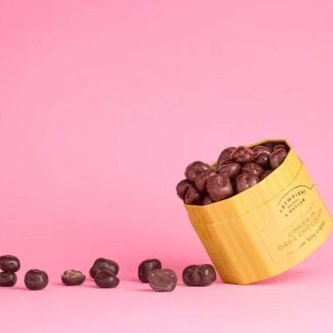 Stem Ginger in Dark Chocolate in Tin 350g