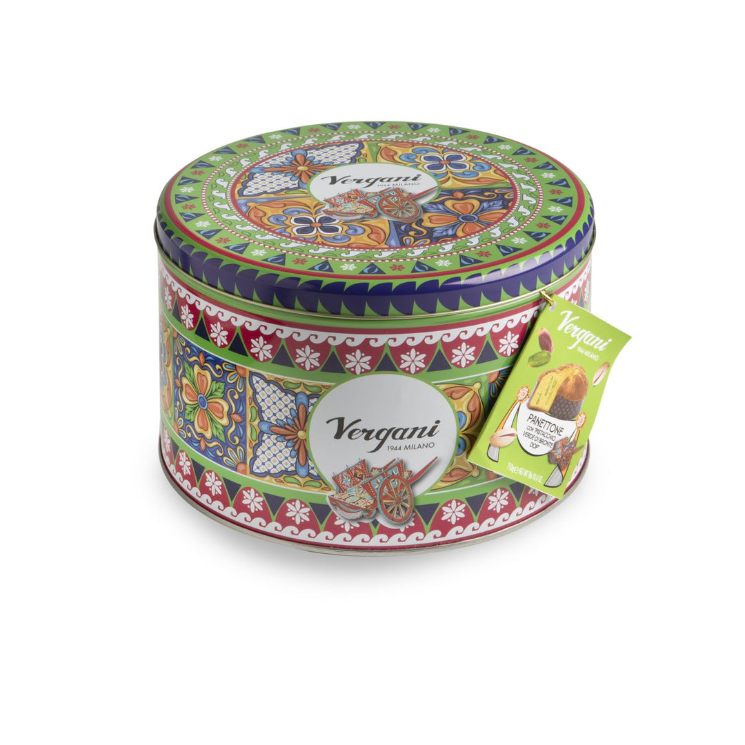 Vergani Sicily Trip Pistachio Panettone in Tin GREEN 750g