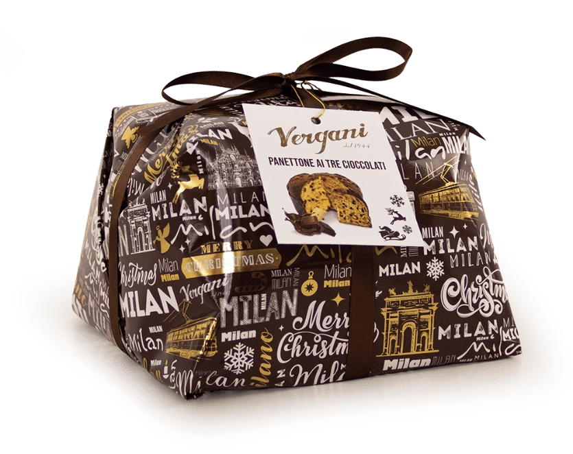 Vergani Three Chocolate Panettone Hand Wrapped BROWN 750g