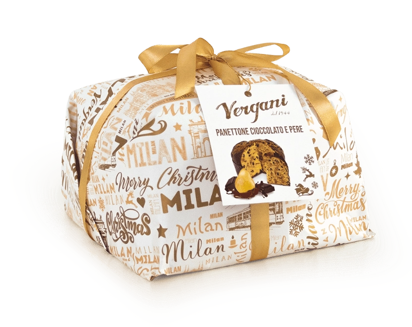 Vergani Chocolate and Pears Panettone Hand Wrapped WHITE 750g