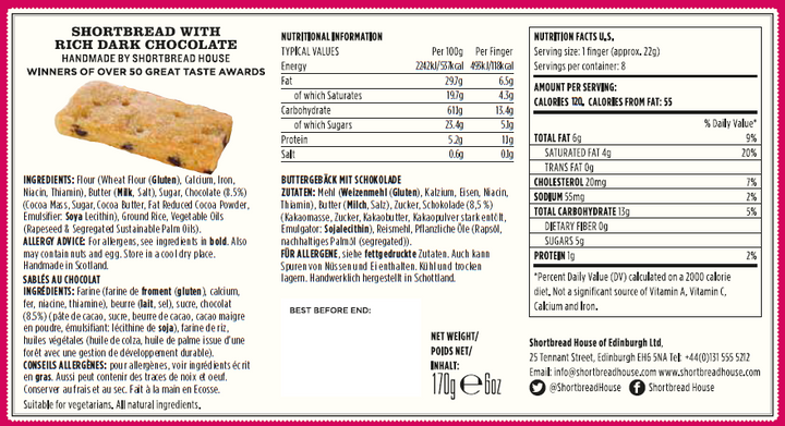 Shortbread House of Edinburgh Shortbread Fingers with Rich Dark Chocolate 170g