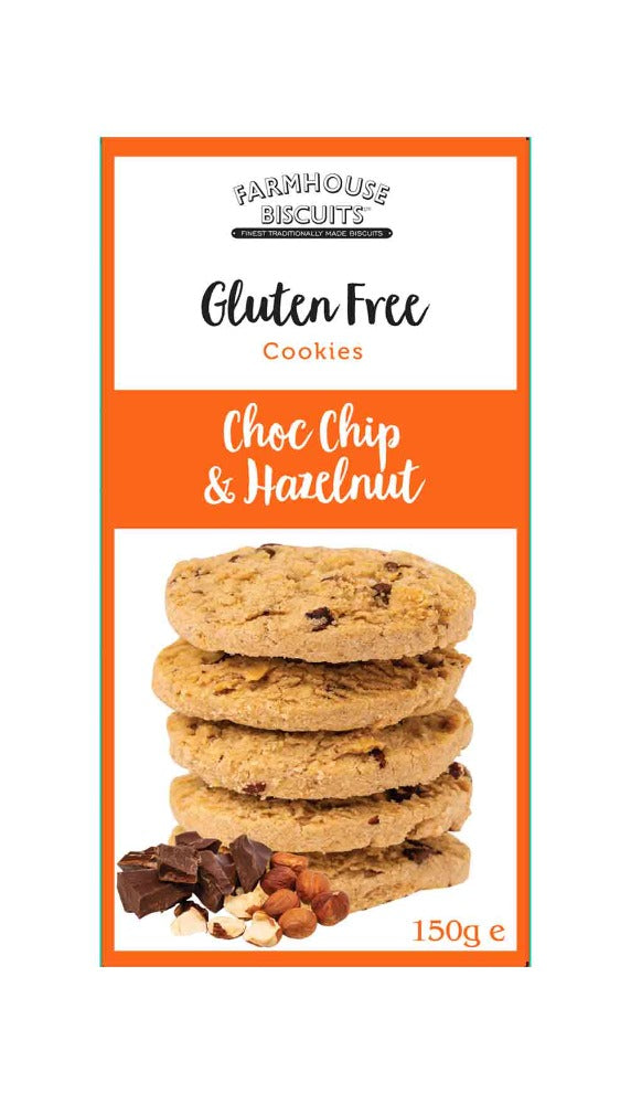 Gluten free choc chip and hazelnut cookies from Farmhouse Biscuits in 150 gram box