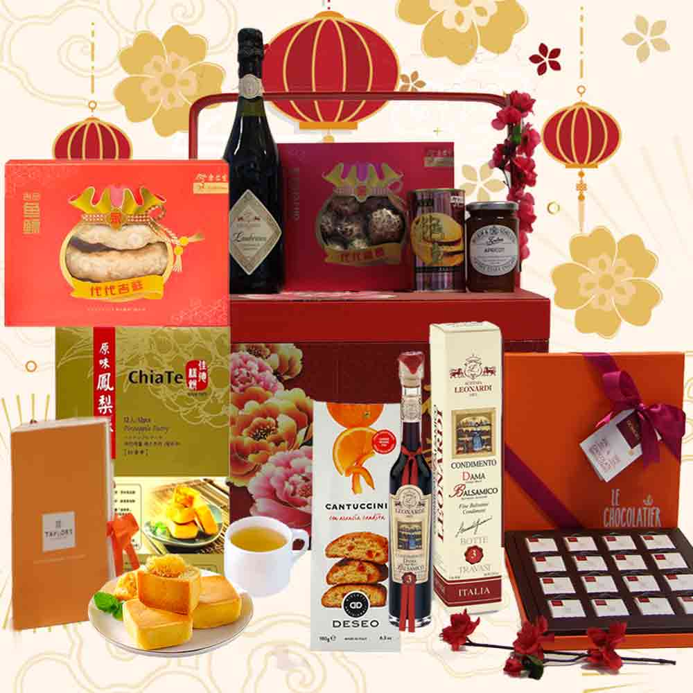 Delightful Spring Hamper in Oriental Wooden Chest with Handle