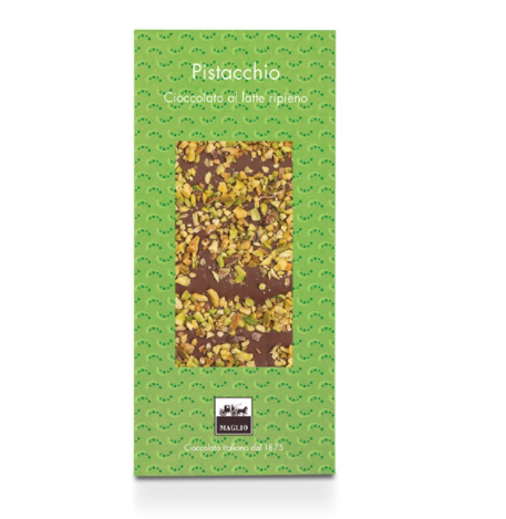 Maglio Milk Chocolate with Pistachio Cream and Nibs Bar 95g