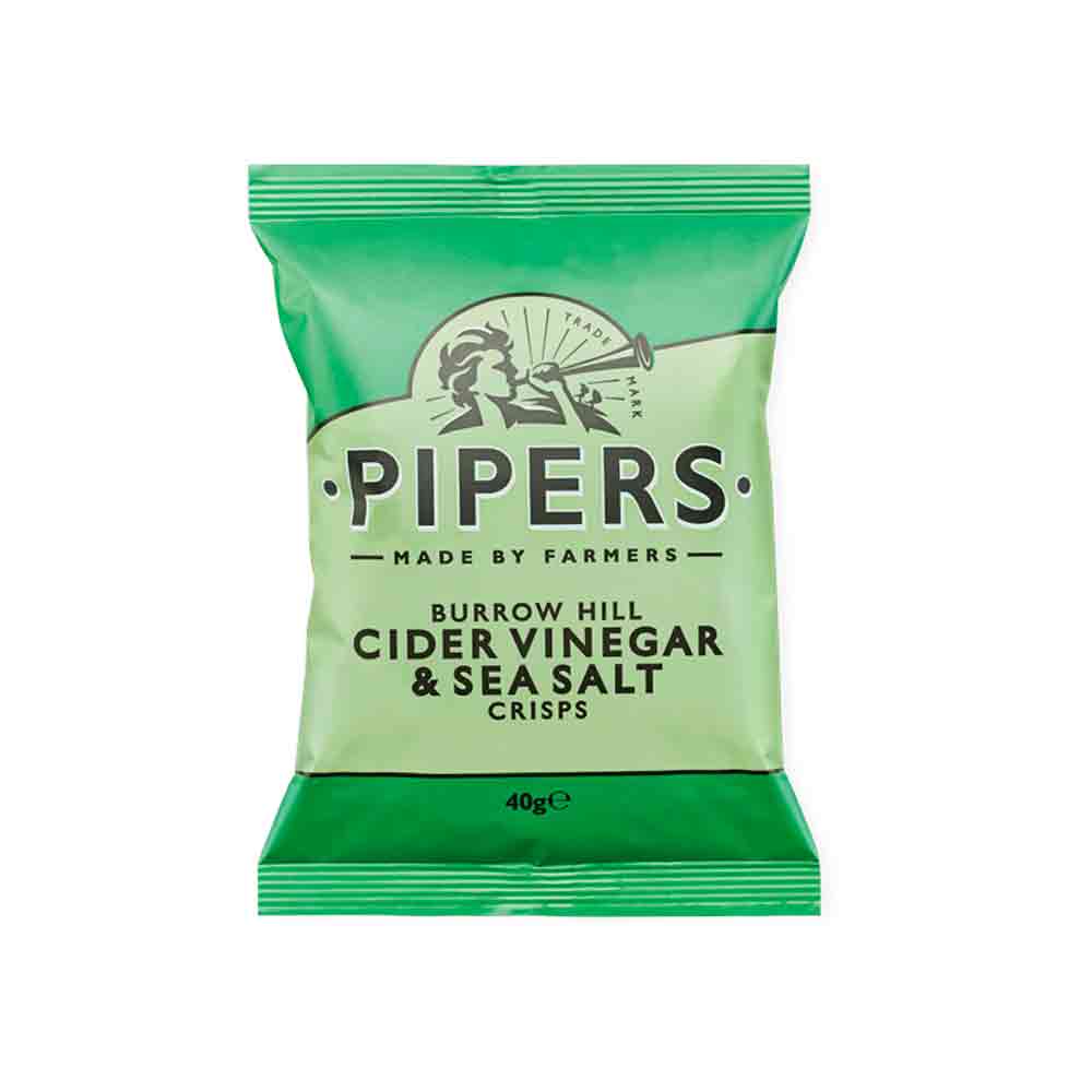 Pipers Crisp Cider Vinegar and Sea Salt Potato Chips 40 grams green packet