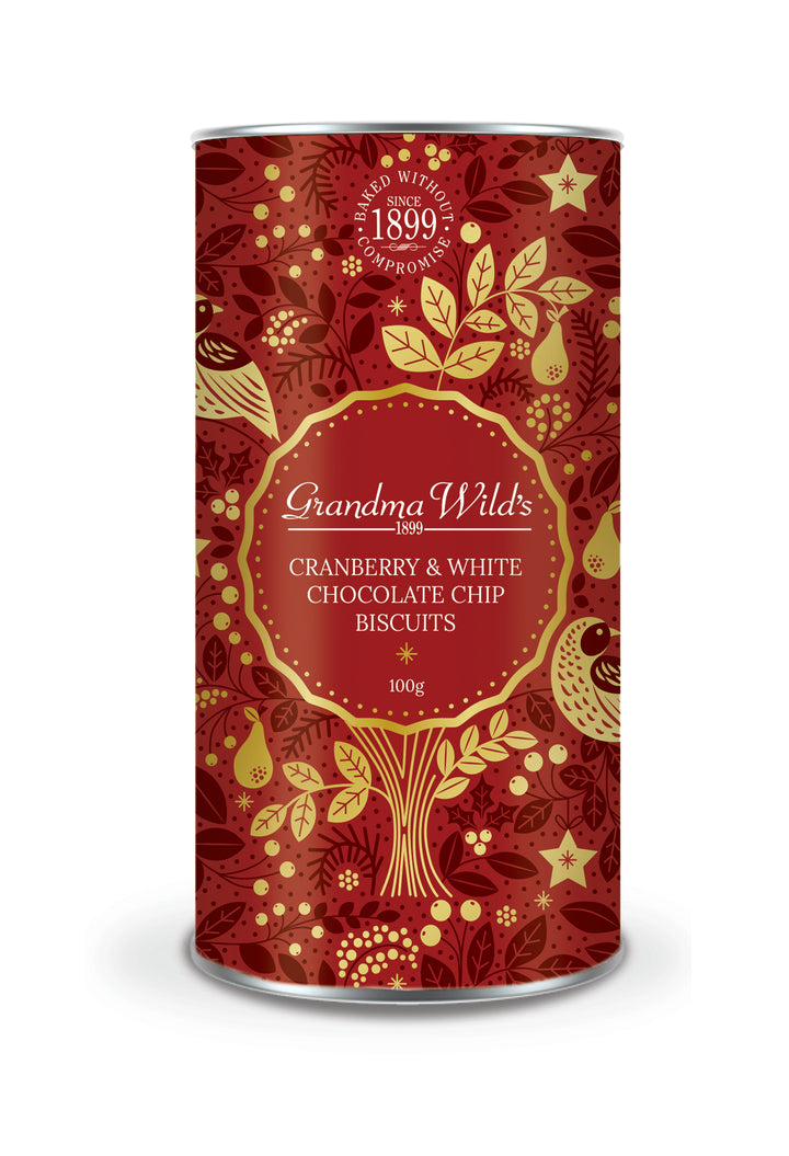 Grandma Wild's Partridge in a Pear Tree Red Tube Cranberry & White Chocolate Chip Cookies 100g RED [1798]