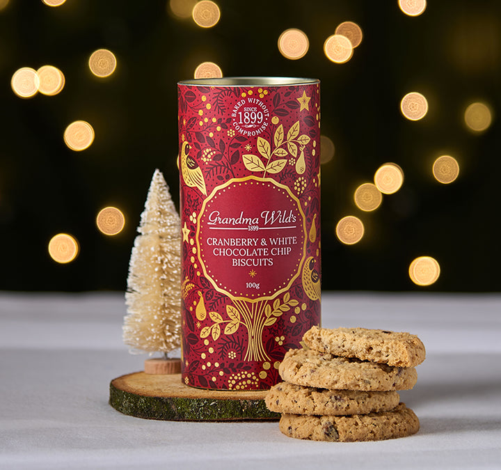 Grandma Wild's Partridge in a Pear Tree Red Tube Cranberry & White Chocolate Chip Cookies 100g RED [1798]