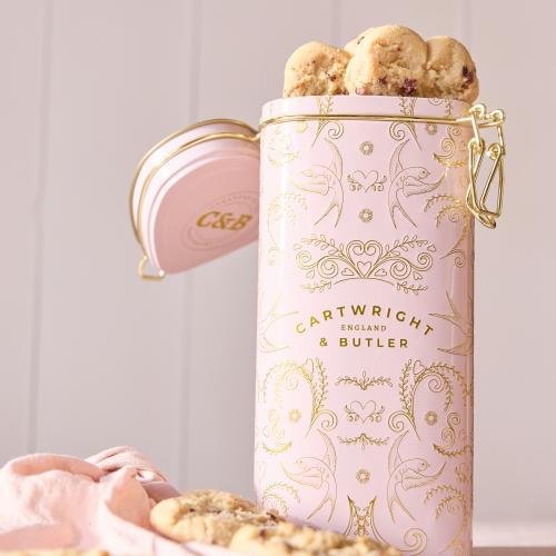 Raspberry & White Chocolate Biscuits in Heart Tin