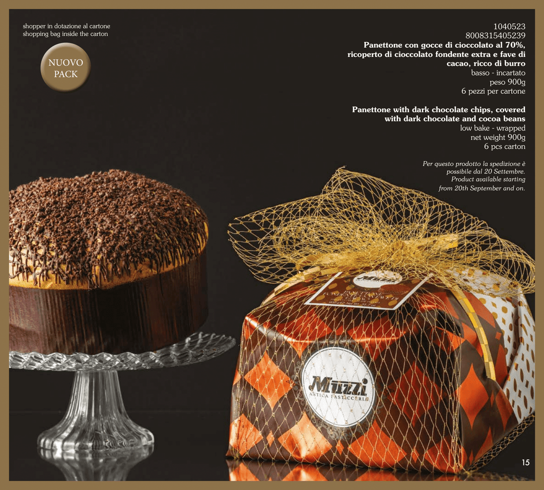 Muzzi Panettone with Dark Chocolate Chips, covered with dark chocolate and cocoa beans 900g [1040523]