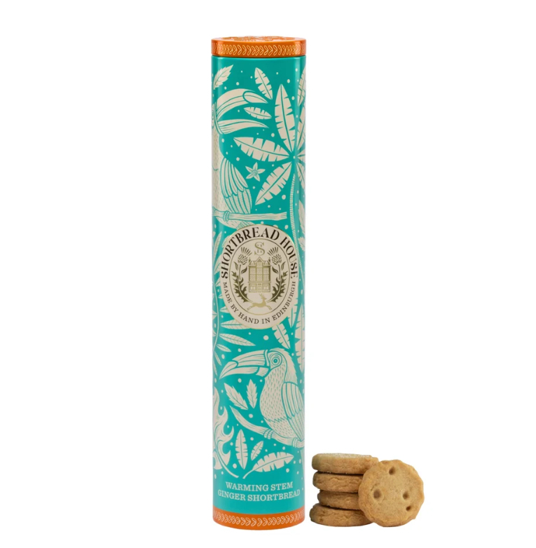 Shortbread with Warming Stem Ginger in a 250g Tall Tin
