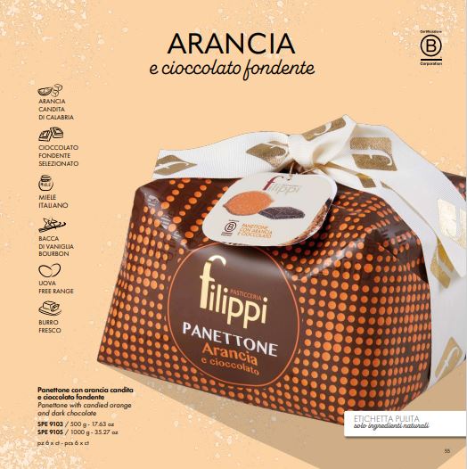 Filippi Panettone with Candied Orange and Dark Chocolate 500g/1KG (SPE9103/SPE9105)