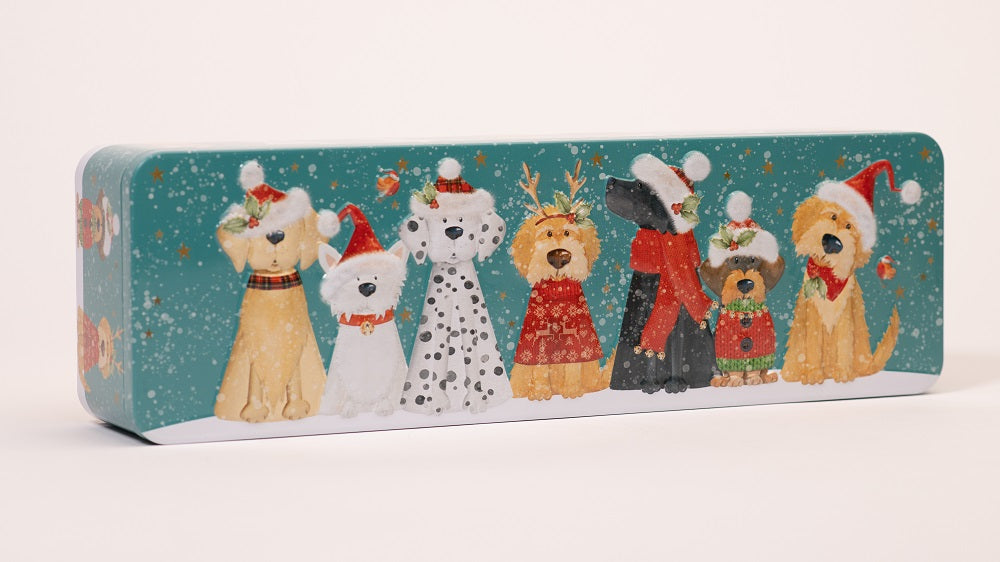 Farmhouse Embossed Christmas Dog Lemon & Orange Whirl Tin 225g
