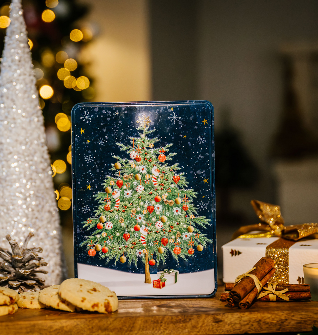 Farmhouse Embossed Christmas Tree Rectangle Salted Caramel Tin 400g [747]
