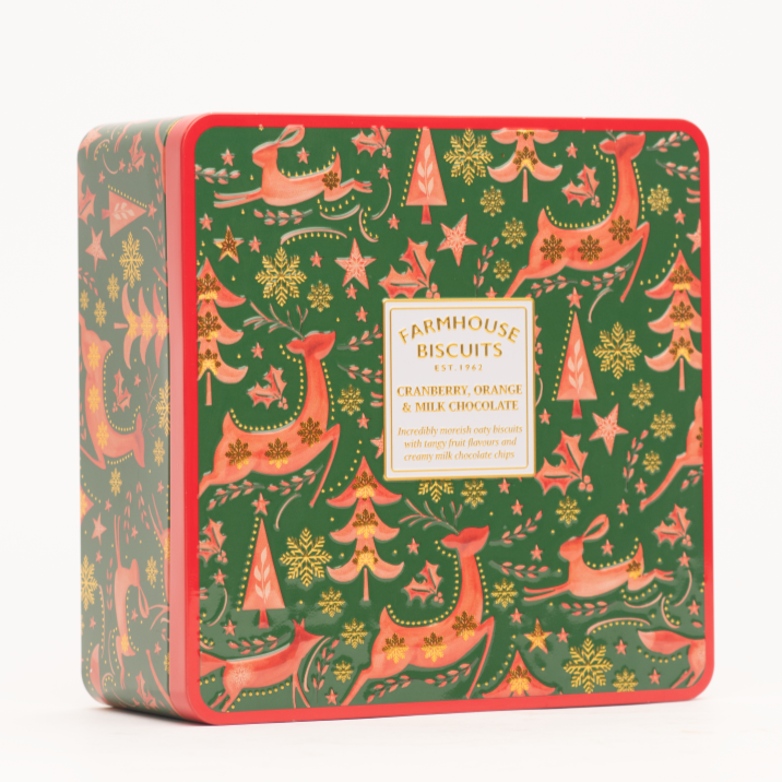 Farmhouse Winter Animals Cranberry, Orange and Milk Chocolate Embossed Tin 250g [775]