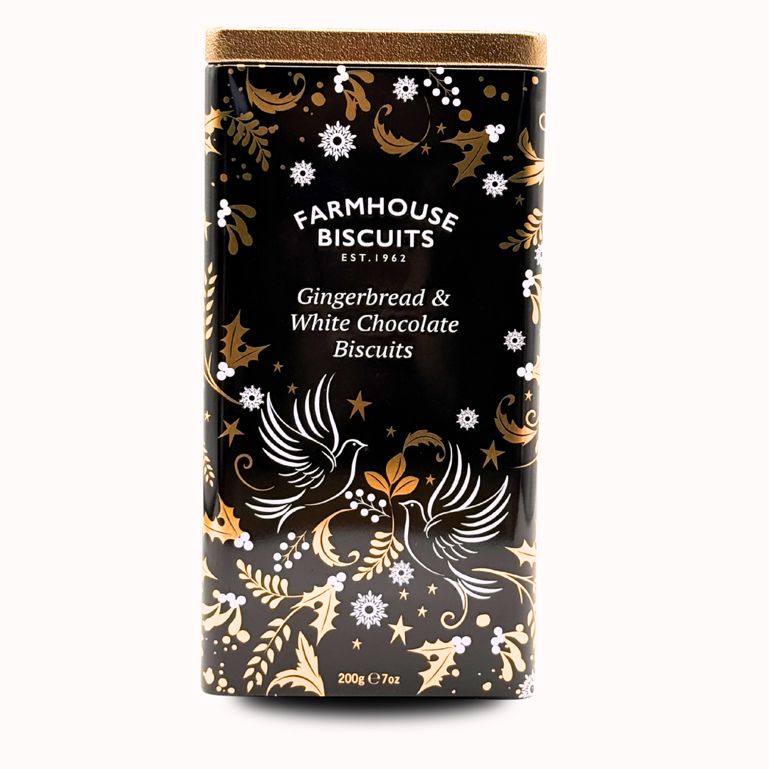 Farmhouse Triangle Tin - Gingerbread and White Choc 200g BLACK [493]