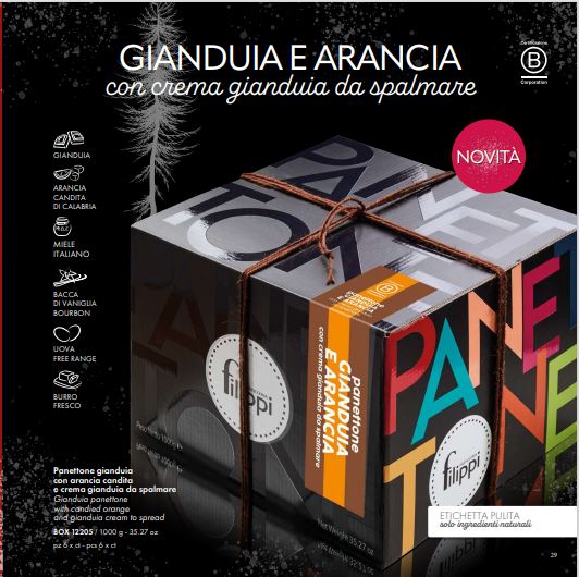 Filippi Gianduja Panettone with candied Orange and gianduja Cream 1000g [ BOX12205]