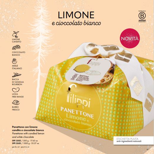 Filippi  Panettone with Candied Lemon and White Chocolate 500g (SPE 3503)