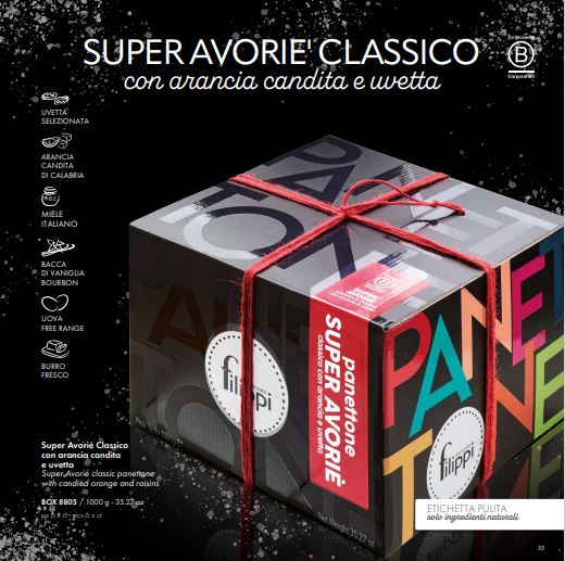 Filippi Scatola Classico Panettone with Candied orange and raisins in box [BOX 8805] 1000G