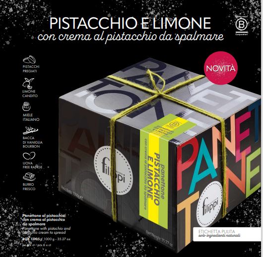 Filippi Panettone with Pistachio and Pistachio Cream 1000G [ BOX 12105]