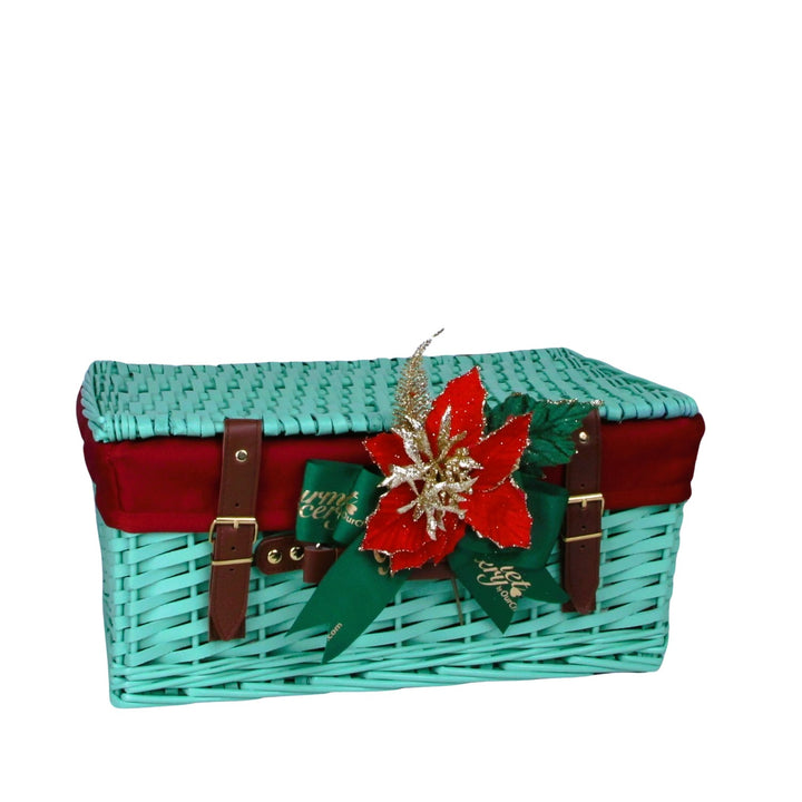 Green Willow Basket with Red Cloth *15-20 Items[Large] [36(L) x 25.5cm(W) x 16.5cm(H)]
