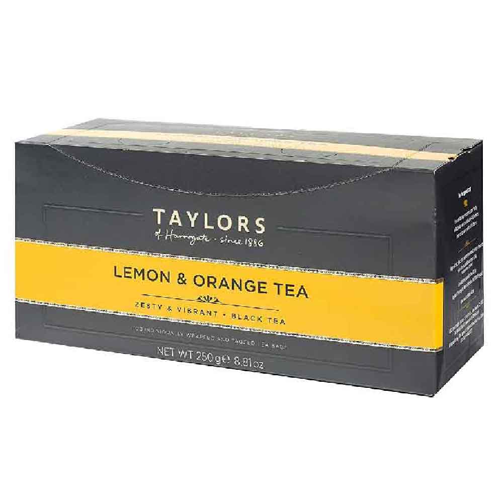 box of Taylors of Harrogate 100 tea bags Lemon and Orange tea