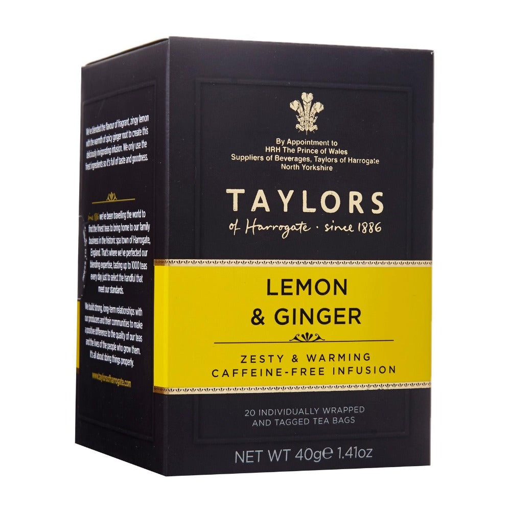 taylors of harrogate lemon and ginger teabags 40 gram box