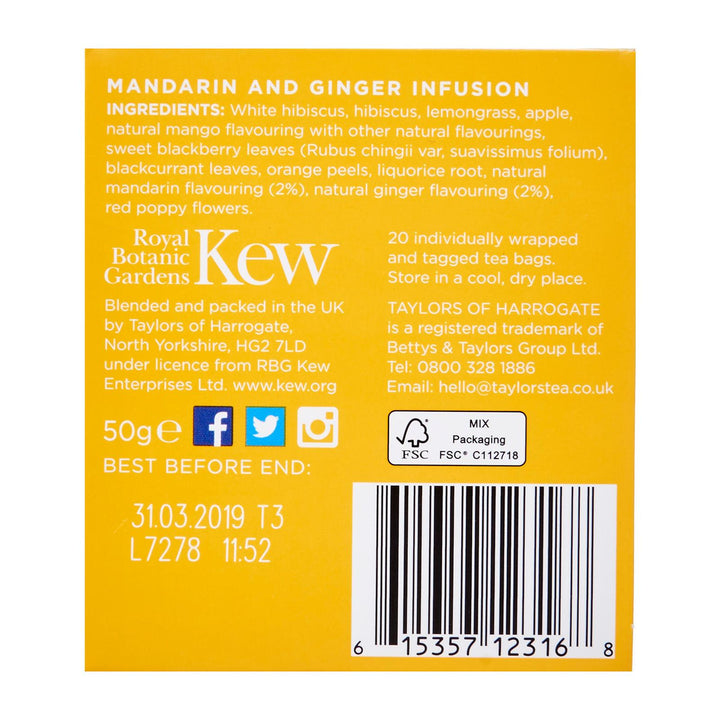 ingredients list of taylors of harrogate mandarin and ginger infusion