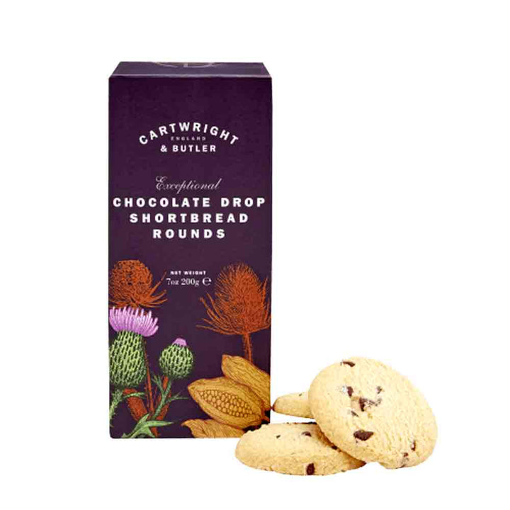 Cartwright & Butler Chocolate Drop Shortbread Rounds in Carton Box 200g