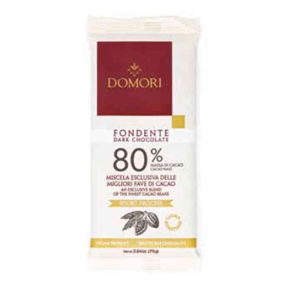 Domori 80% Fondente Dark Chocolate in 75 grams flowpack.