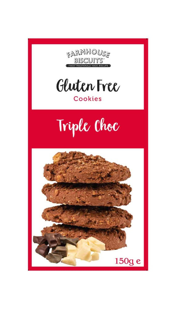 Gluten free cookies from Farmhouse Biscuits Triple chocolate. 150 grams