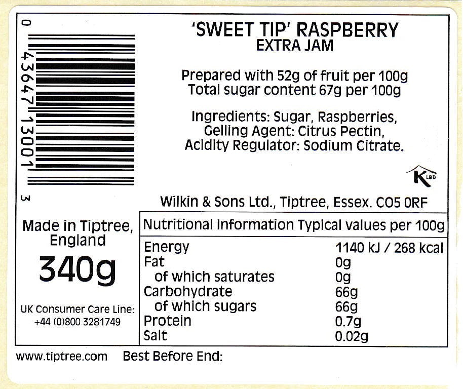 Tiptree Sweet Tip Raspberry Conserve 340g