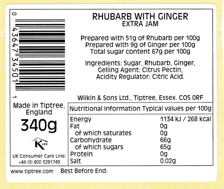 Tiptree Rhubarb with Ginger Conserve 340g (BB JUN 2025)
