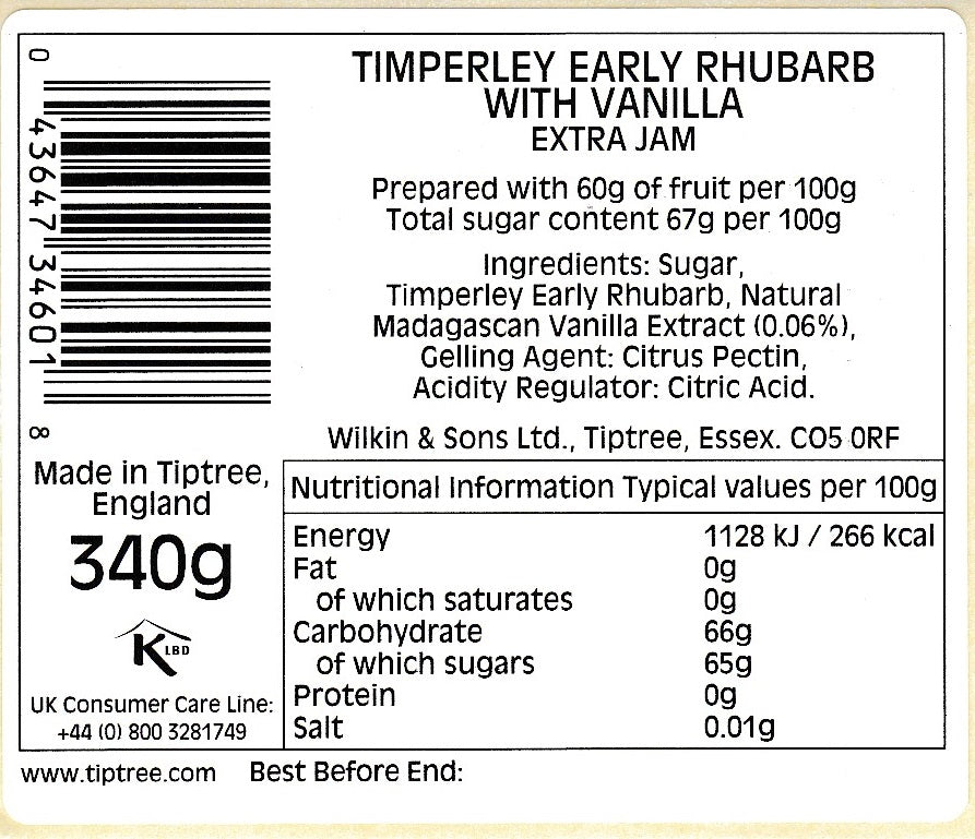 Tiptree Timperley Early Rhubarb With Vanilla 340g