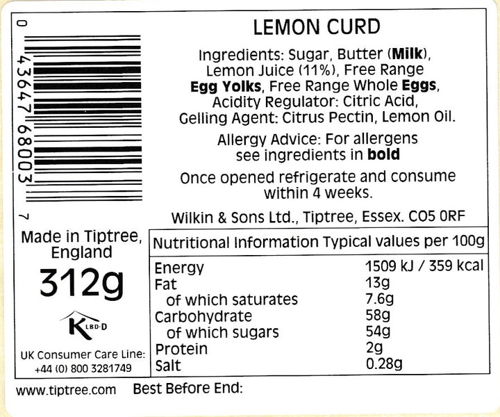 Tiptree Lemon Curd 312g  [June 2024]