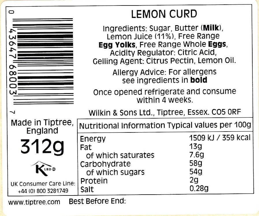 Tiptree Lemon Curd 312g [ June 2025]