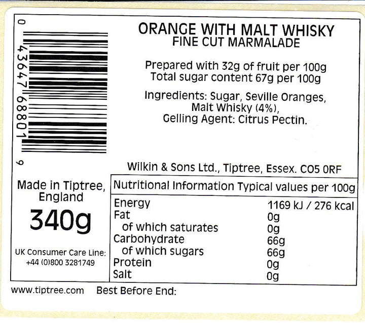 Tiptree Orange with Malt Whisky Marmalade 340g