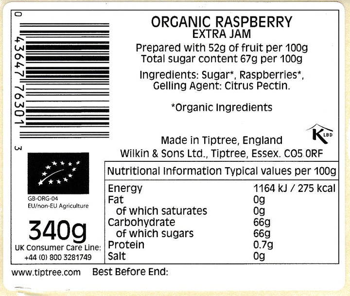 Tiptree Organic Raspberry Conserve 340g