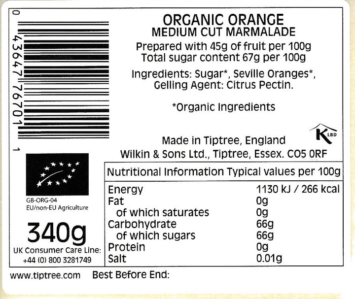 Tiptree Organic Orange Marmalade 340g