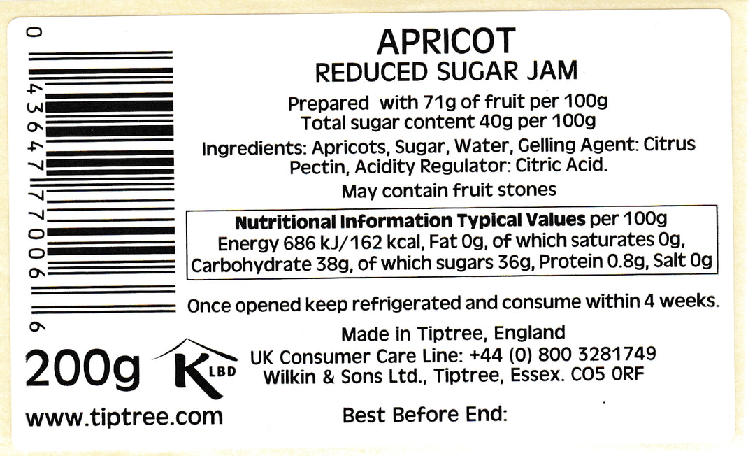Tiptree Reduced Sugar Apricot Jam 200g