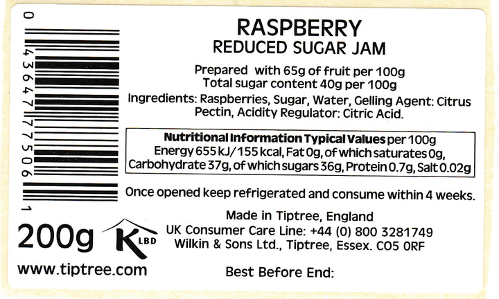 Tiptree Reduced Sugar Raspberry Jam 200g