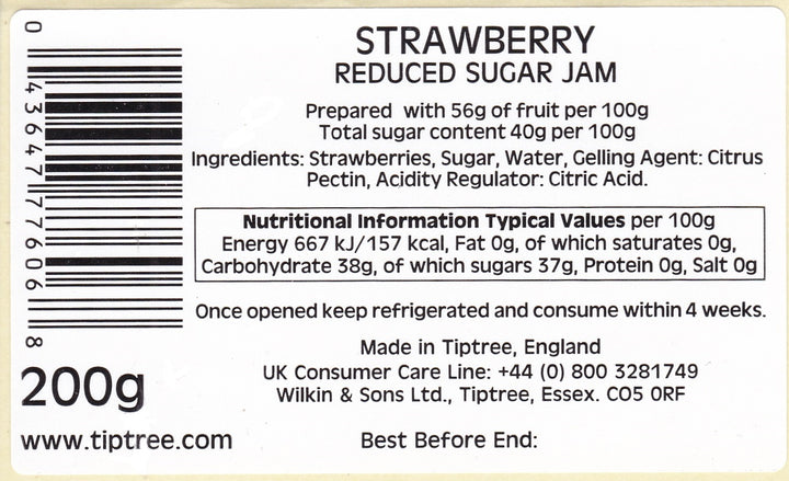 Tiptree Reduced Sugar Strawberry Jam 200g