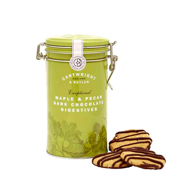 Cartwright & Butler Maple and Pecan Dark Chocolate Digestives in Tin 200g