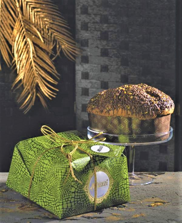 Muzzi Panettone filled with pistachio and chocolate icing 1kg [Green Wrapper with Stripes- 1040475]