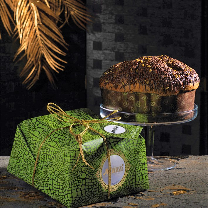 Muzzi Panettone filled with pistachio and chocolate icing 1kg [Green Wrapper with Stripes- 1040475]