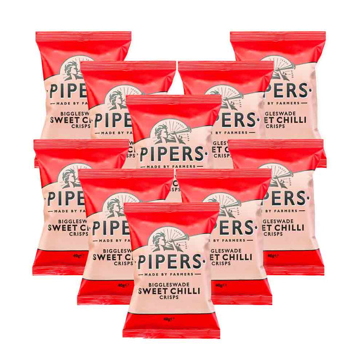 40 grams 10 packets of Pipers Biggleswade Sweet Chilli Crisps