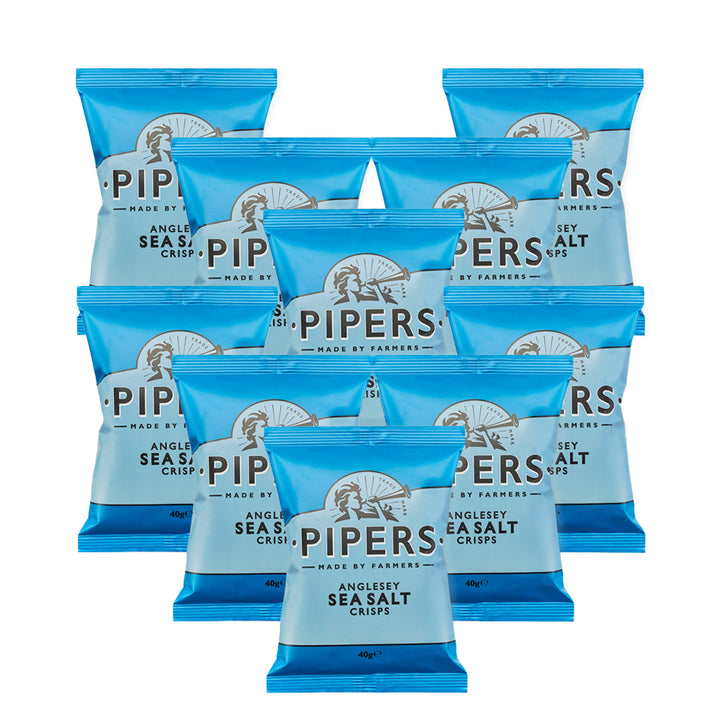 wholesale Pipers crisp Anglesey sea salt. 24 pieces of 40 grams packets of potato chips in blue pakcaging