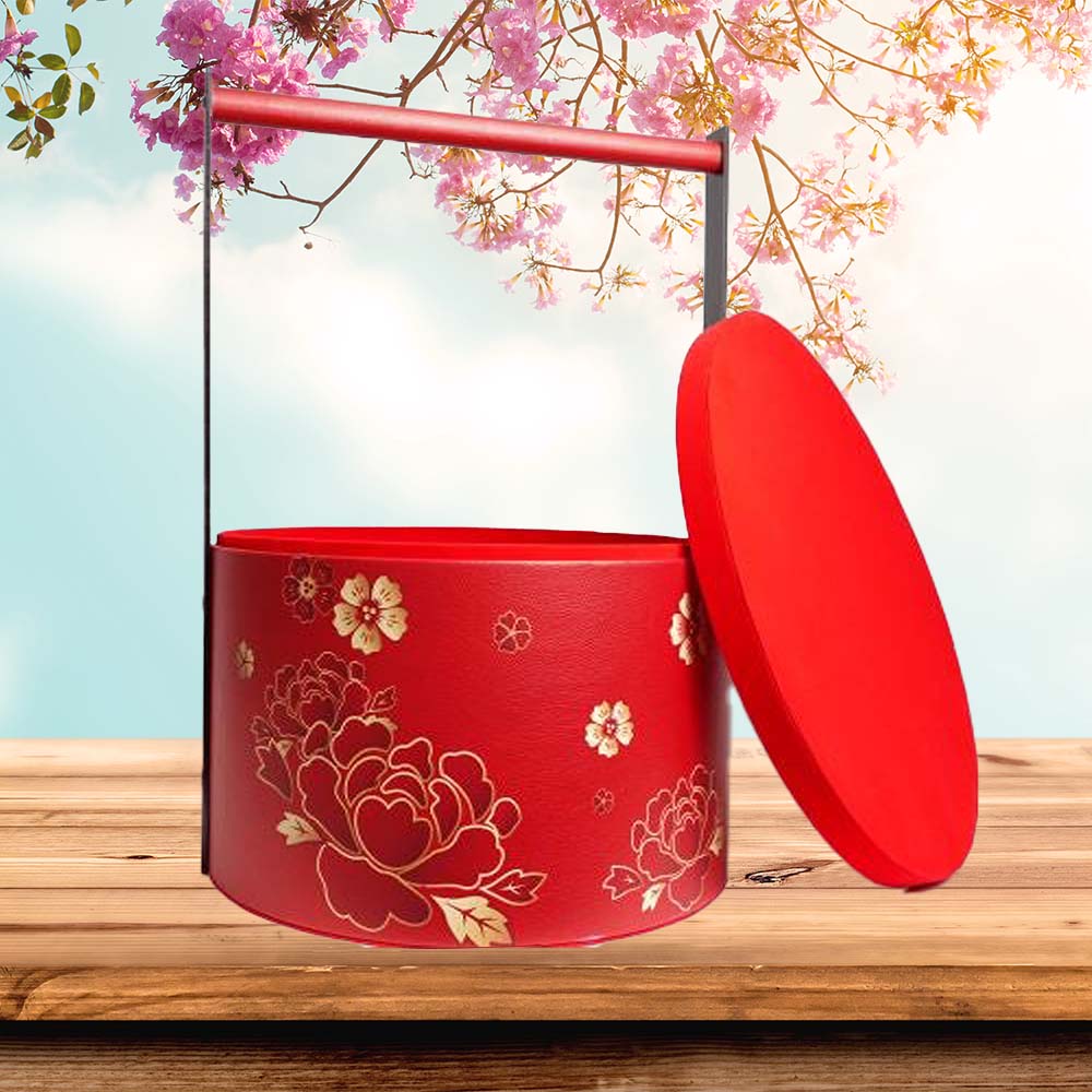 Oriental Round Leather with Handle- For CNY Customised Hamper/Gift Set