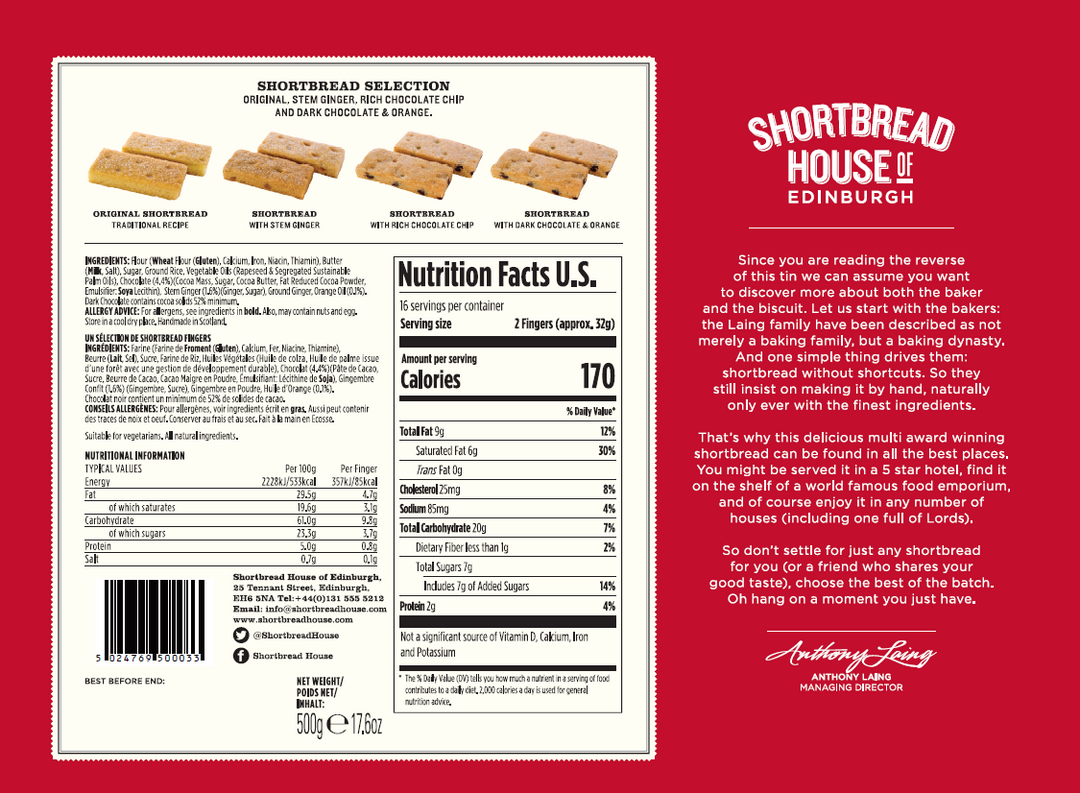 Shortbread House of Edinburgh Tin of Truly Handmade Shortbread Selection 500g