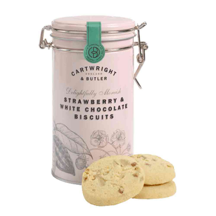 Cartwright & Butler Strawberry and White Chocolate Chunk Biscuits in Tin 200g